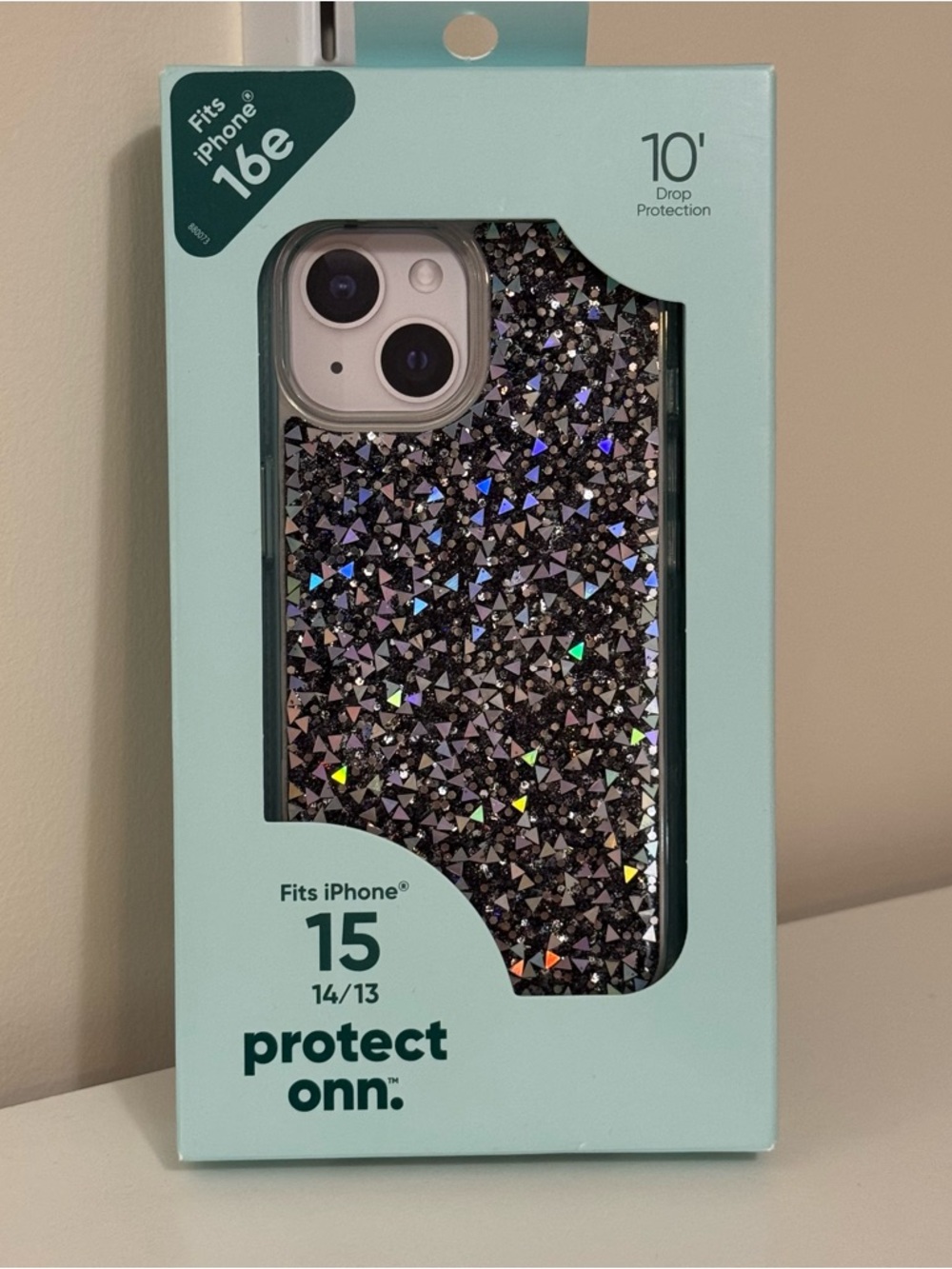 Onn. Phone Case for iPhone 15/14/13 - Clear/Black/ Crystal Geometric Shapes New